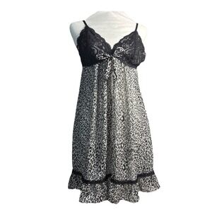 Ambrielle Lingerie Large Cheetah Leopard Black Lace BabyDoll Sexy Chemise